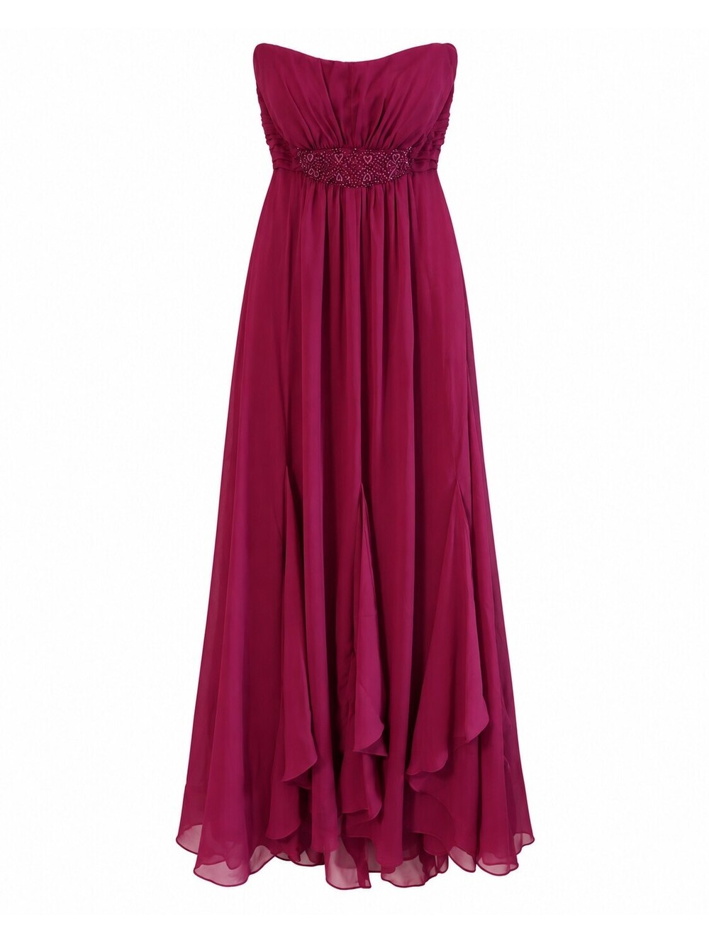 David's Bridal F14865 Size 10 Magenta Chiffon Strapless Beaded Formal Maxi Dress